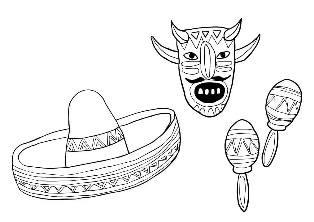 Mask Sombrero and Maracas