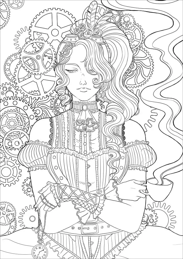 Melancholy Young Woman Vintage - Coloring Pages