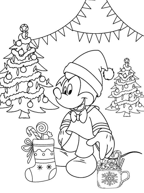 Fantastic Mickey Mouse Christmas coloring page