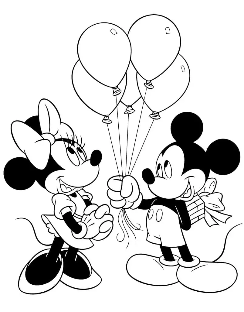 Mickey and Minnie with Balloons and Gift