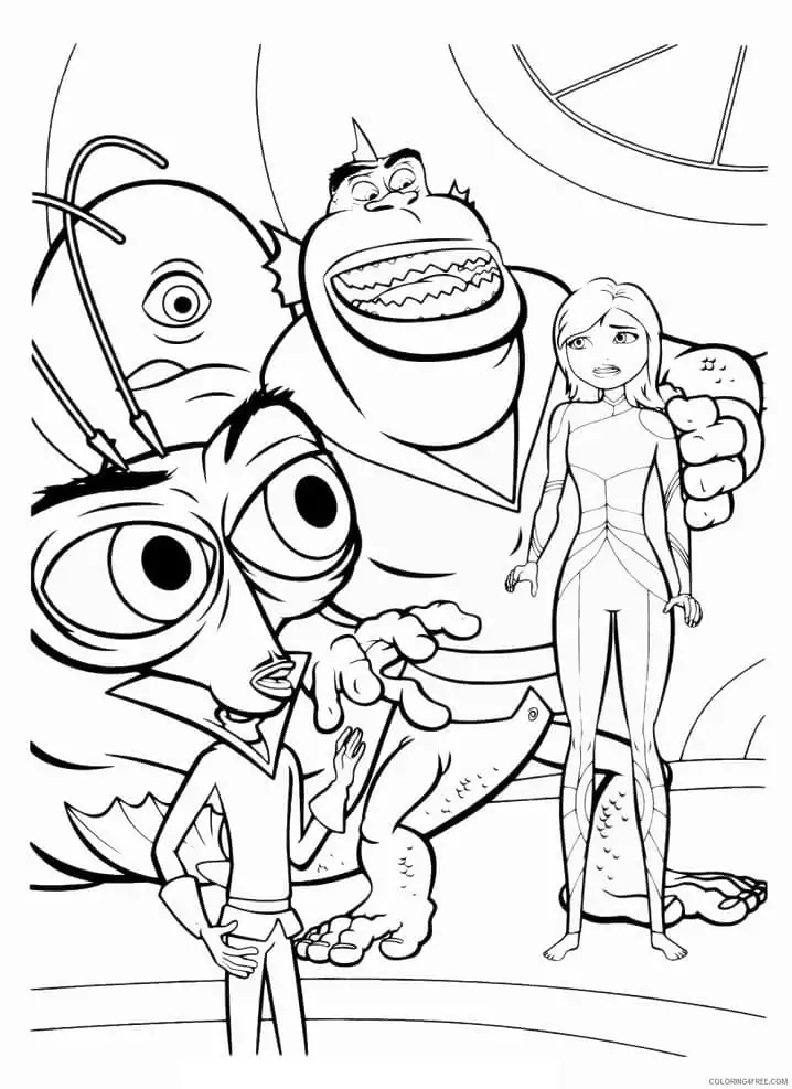 Monsters vs Aliens to Color