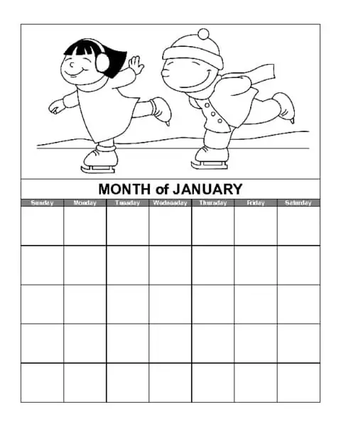 Month of January Calendar