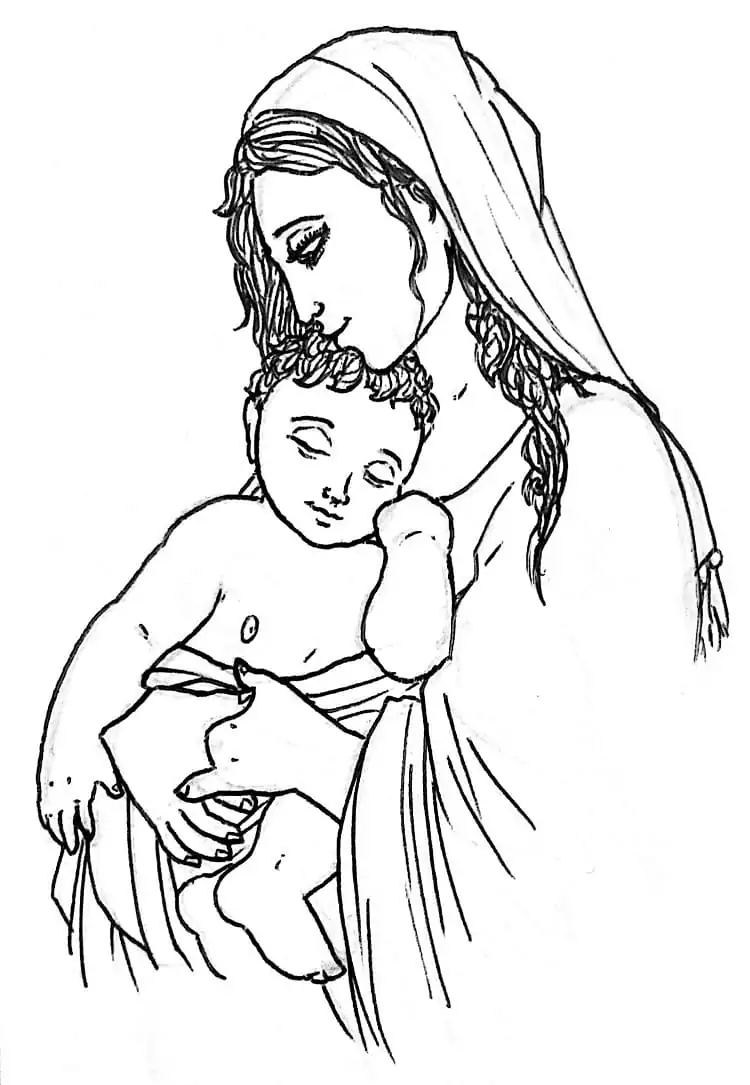 Mother Mary and Jesus Coloring Page - Free Printable Coloring Pages for ...