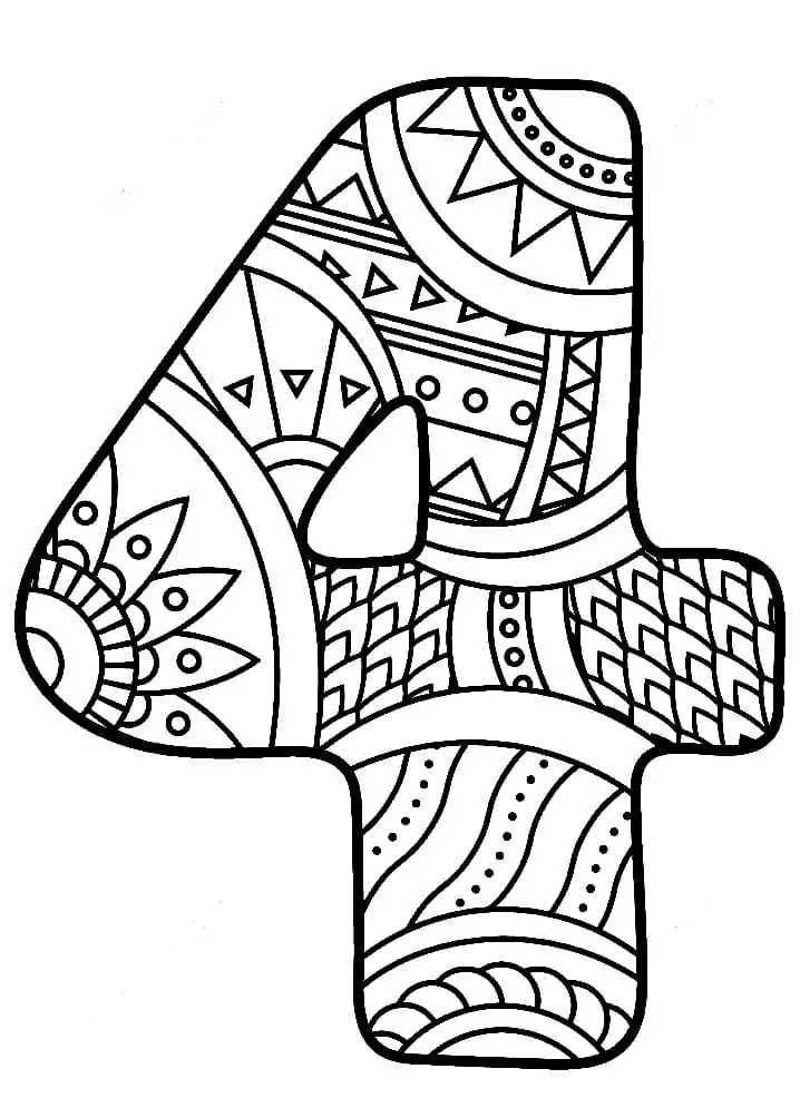 The Number 4 Coloring Page, Kids Coloring…