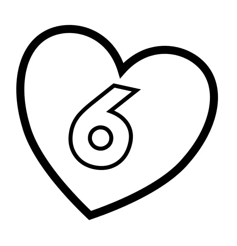 Number 6 in Heart coloring page