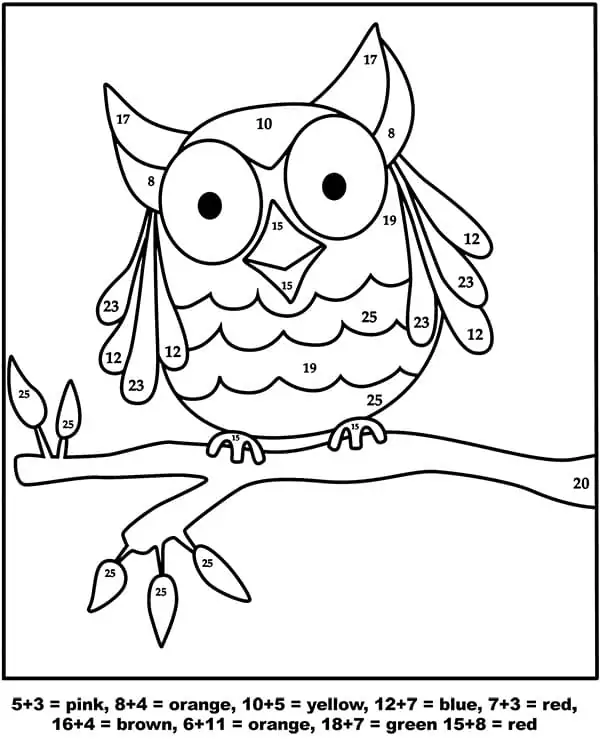 Owl for Kindergarten Color by Number