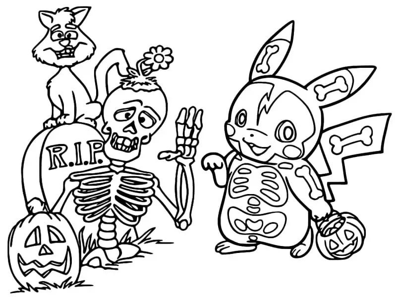 Pikachu and Halloween Skeleton