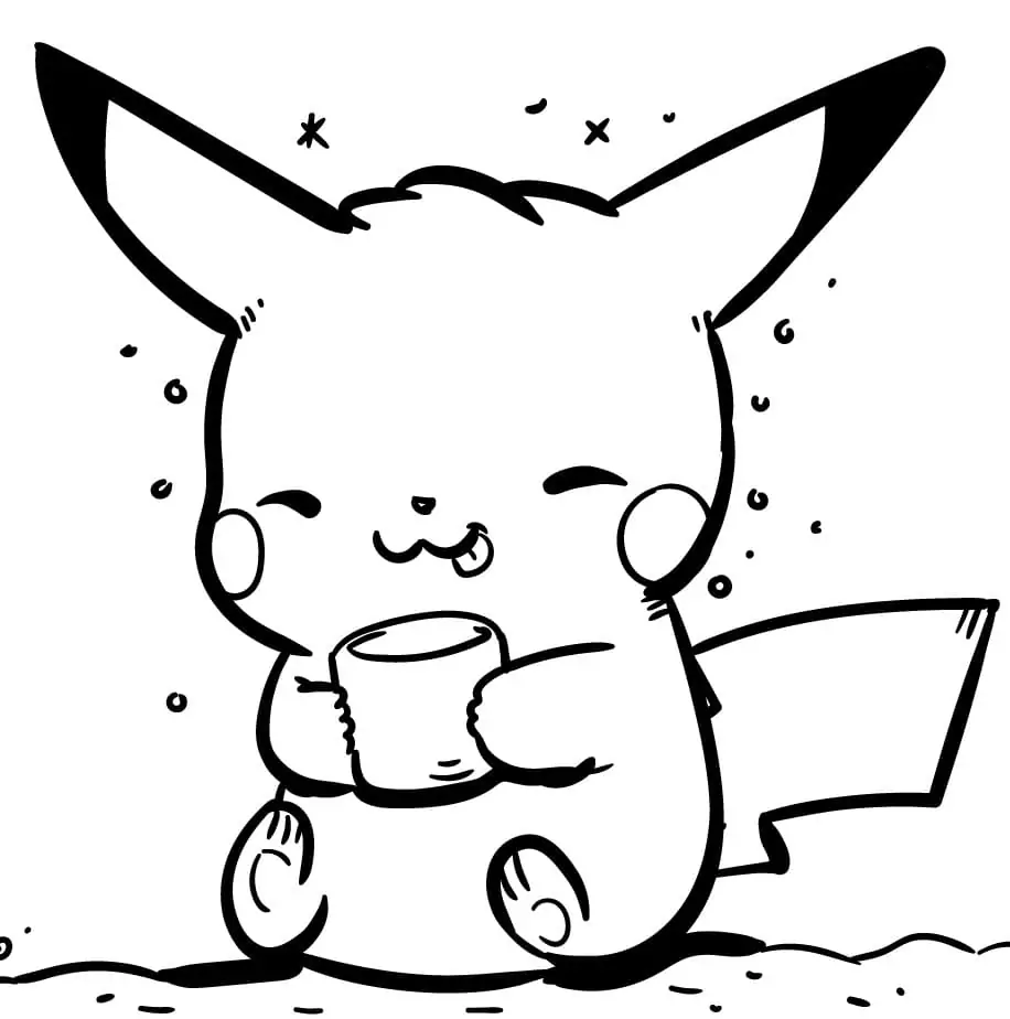 Pikachu mit einer Tasse