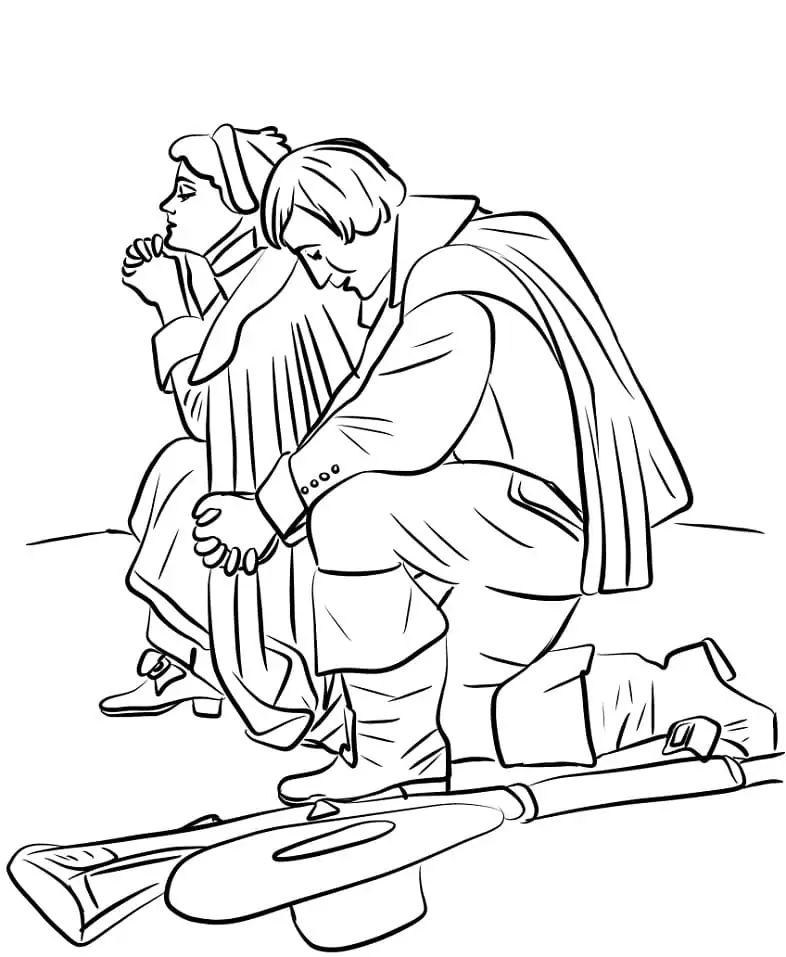 Pilgrim Couple Kneeling