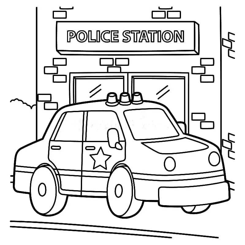 Polizeiauto und Polizeistation