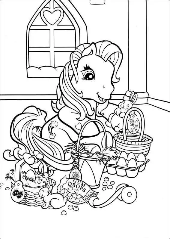 Pony mit Osterkörbchen