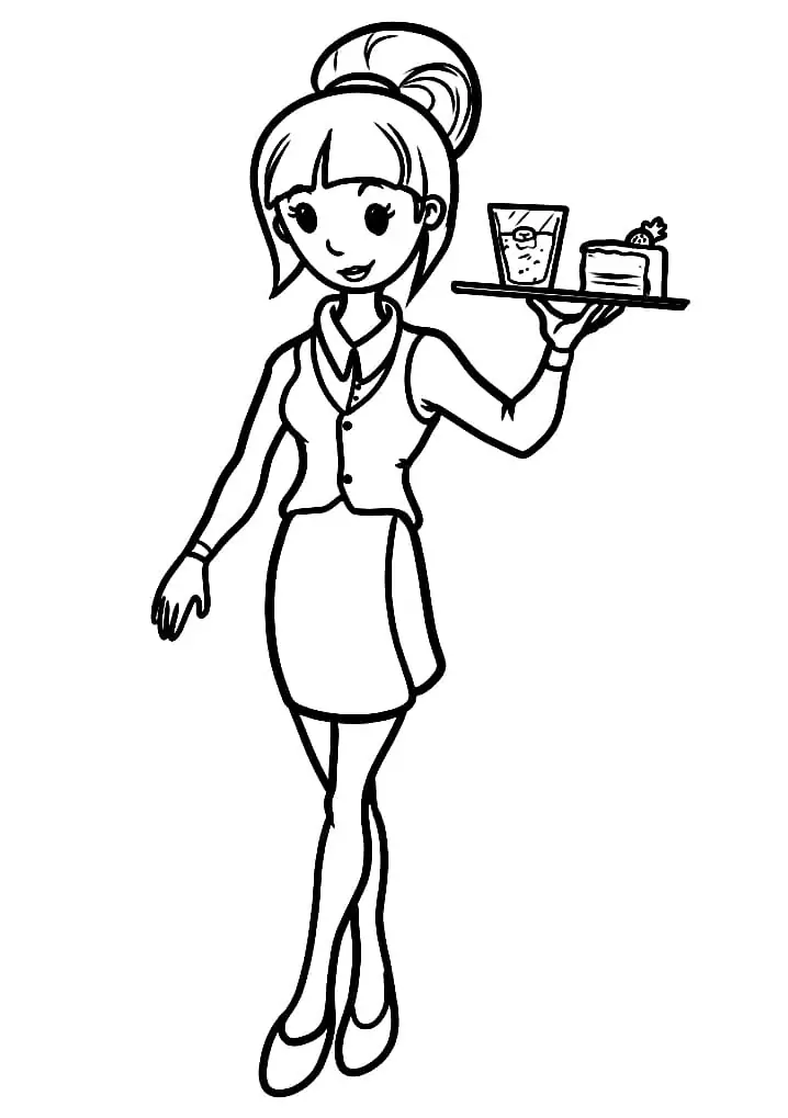 Pretty Waitress Coloring Page - Free Printable Coloring Pages for Kids