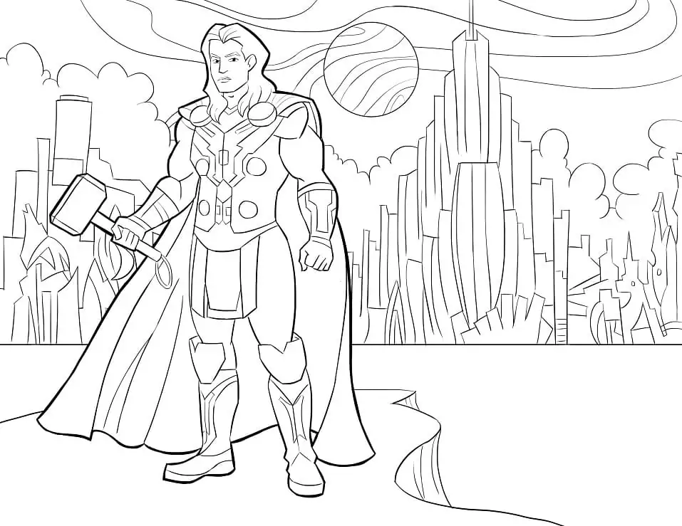 Thor and Mjolnir Coloring Page - Free Printable Coloring Pages for Kids