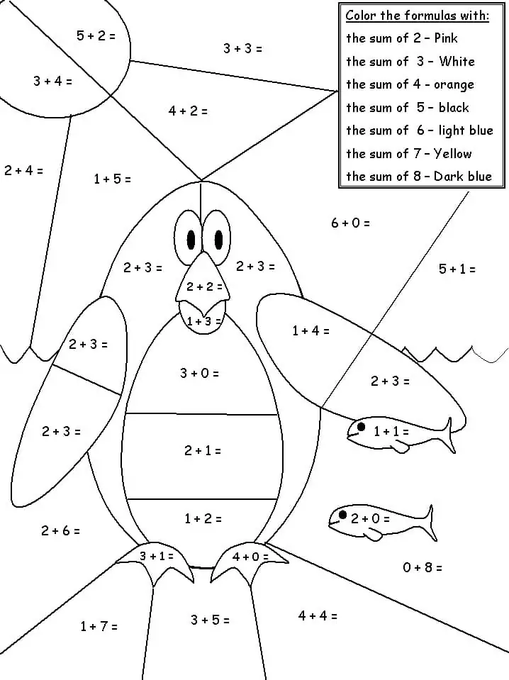Printable Color By Number Addition Worksheet Coloring Pages