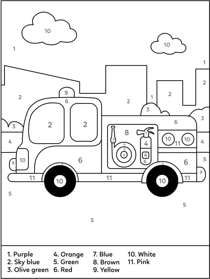 Printable Fire Truck Color by Number