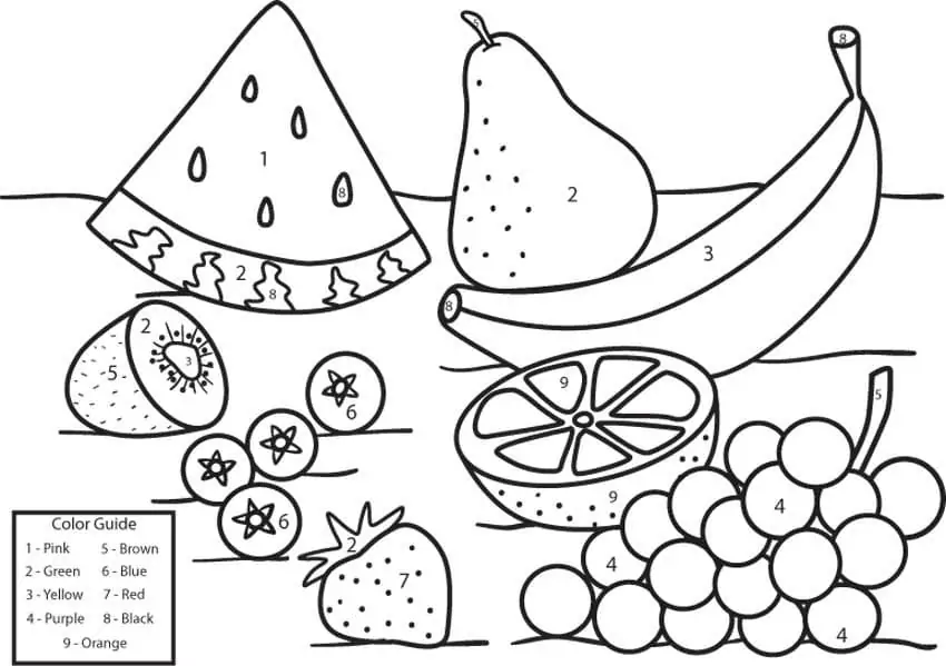 Printable Fruits Color by Number