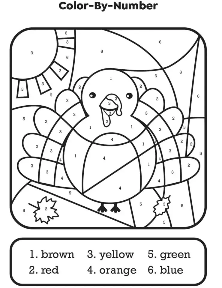 Printable Thanksgiving Turkey Color by Number