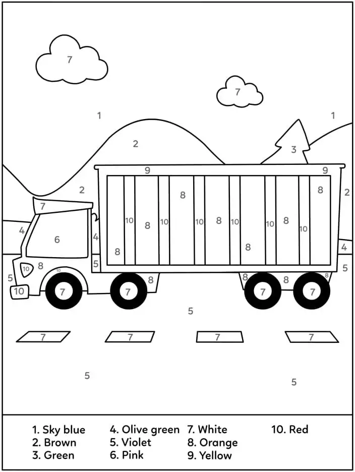 Printable Truck Color by Number