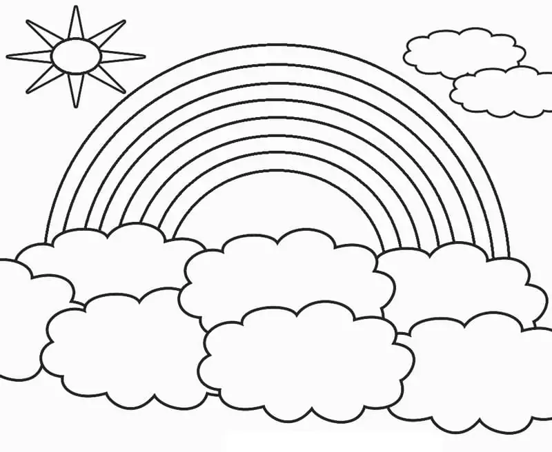 Rainbow with Cute Cloud and Sun Coloring Page - Free Printable Coloring ...