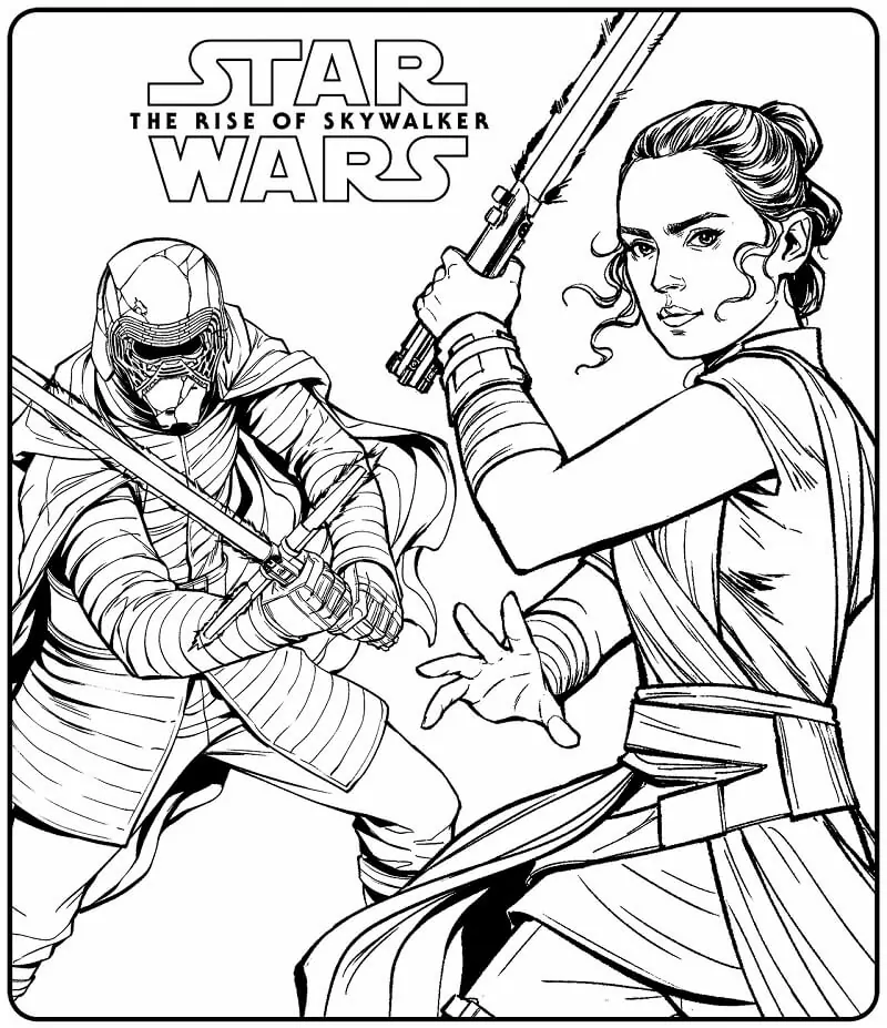 Rey vs Kylo Ren Coloring Page - Free Printable Coloring Pages for Kids