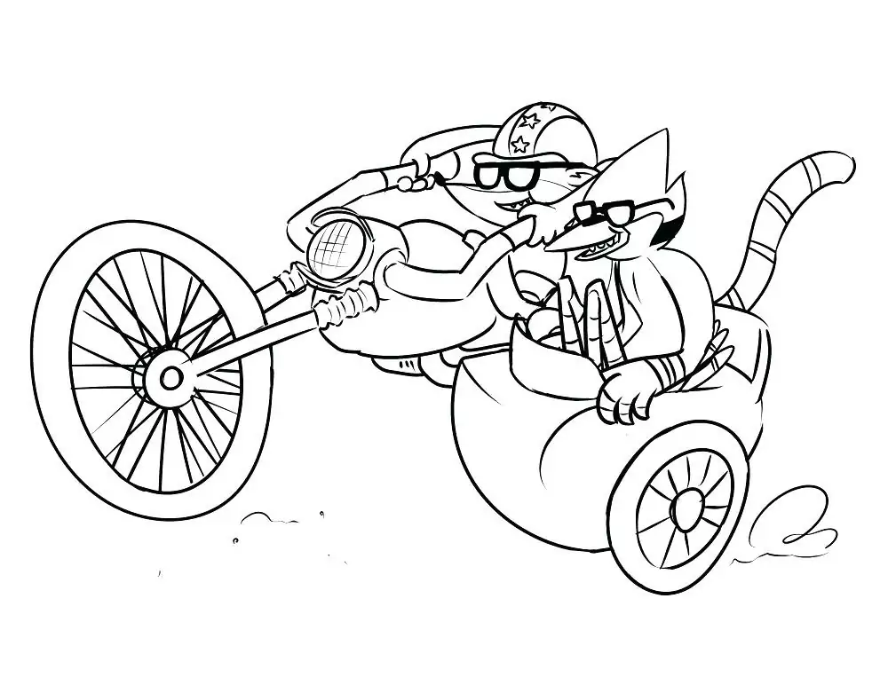 Rigby Driving Motorcycle And Mordecai