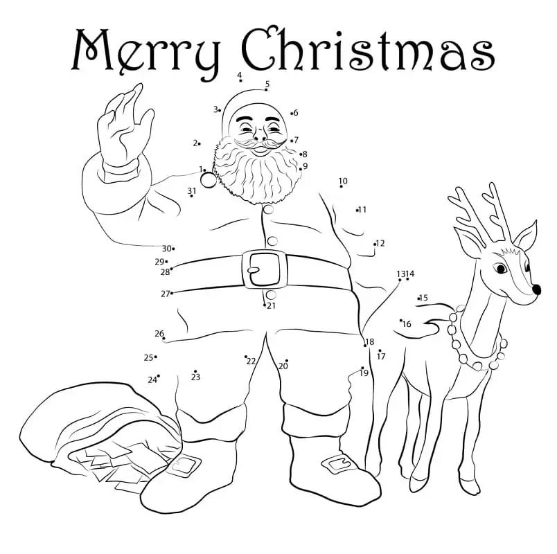 Santa Claus and Reindeer Dot to Dots