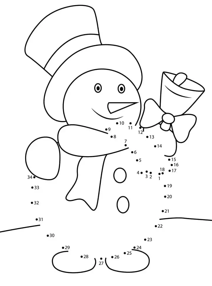 Snowman with Bell Connect The Dots