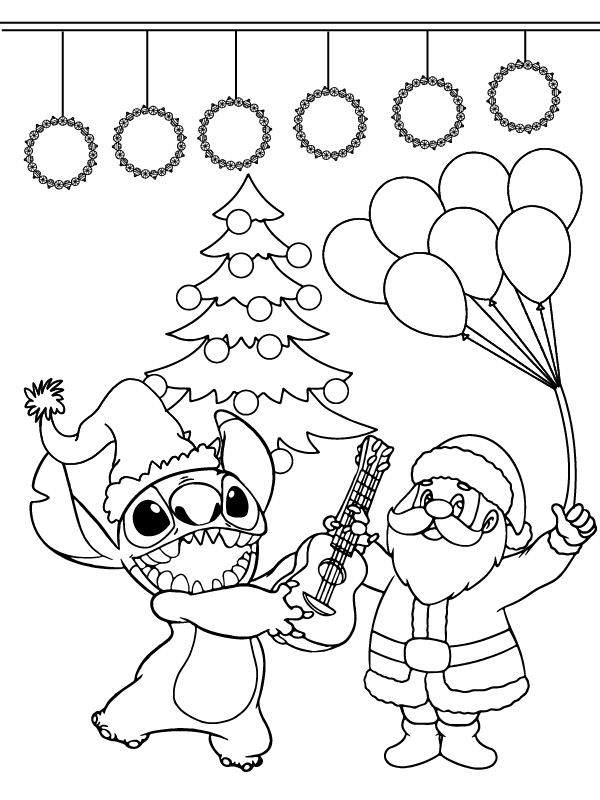 Genial Stitch Christmas coloring page