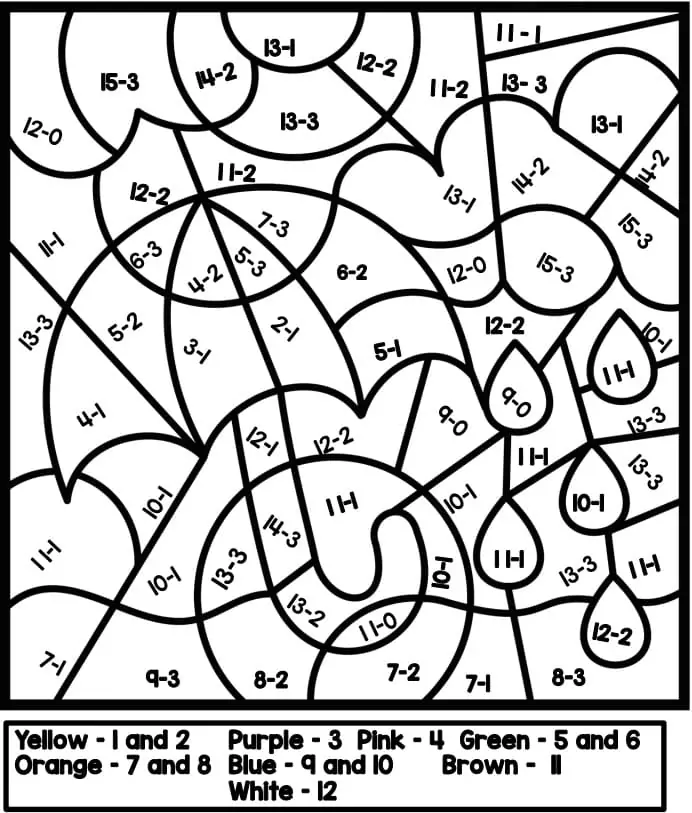 Subtraction Color By Number - Coloring Pages