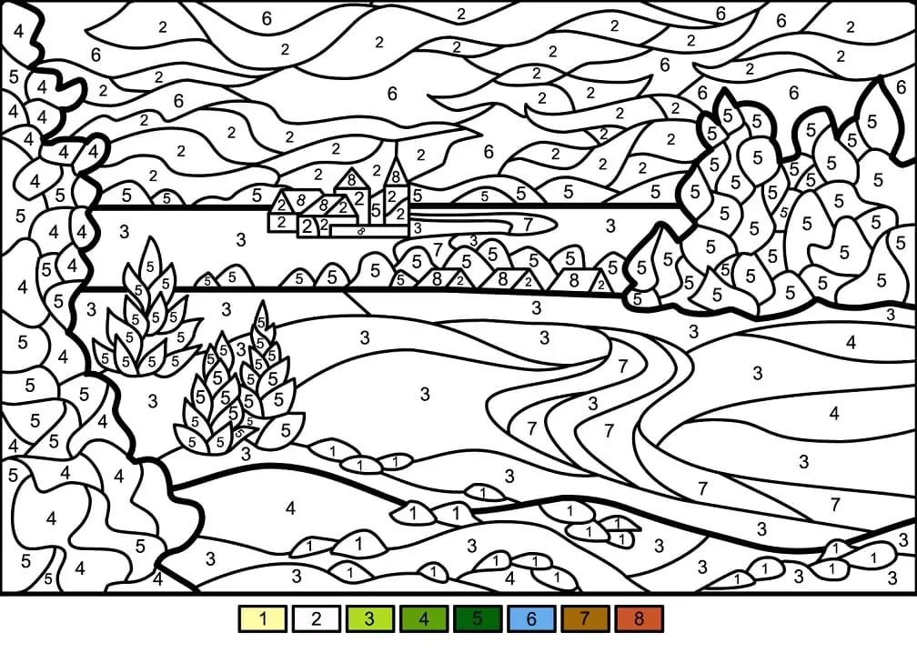 Difficult Color by Number Pages for Grown Ups HL82T  Free coloring pages,  Free printable coloring pages, Adult color by number