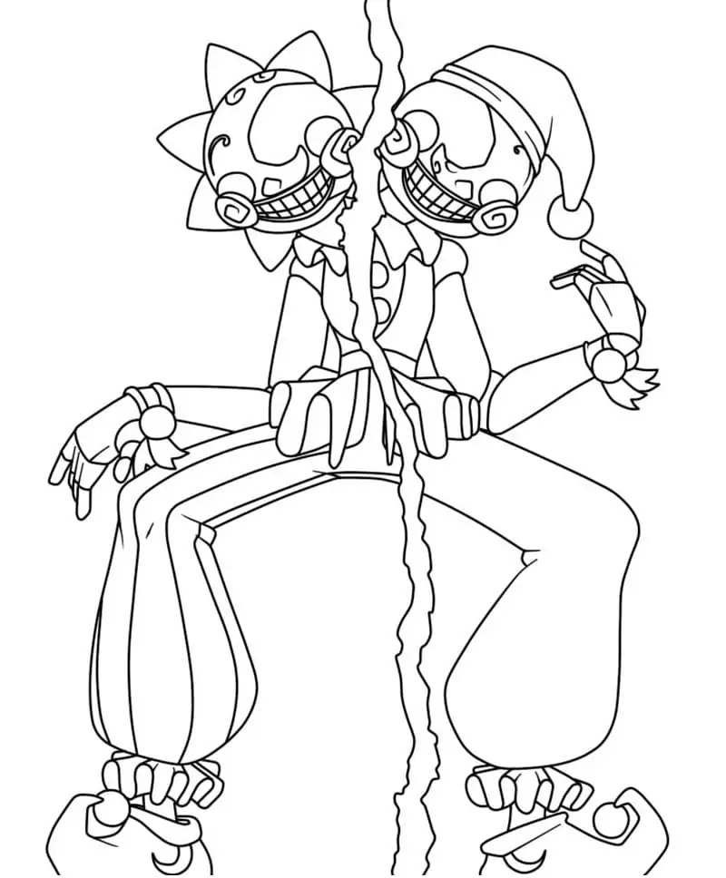 Creepy Sundrop And Moondrop Fnaf Coloring Page Free Printable