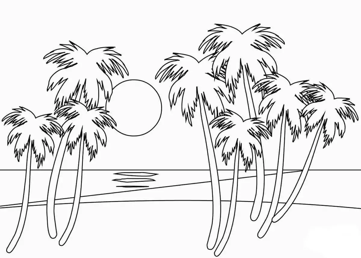 Simple Sunset Image Coloring Page - Free Printable Coloring Pages for Kids