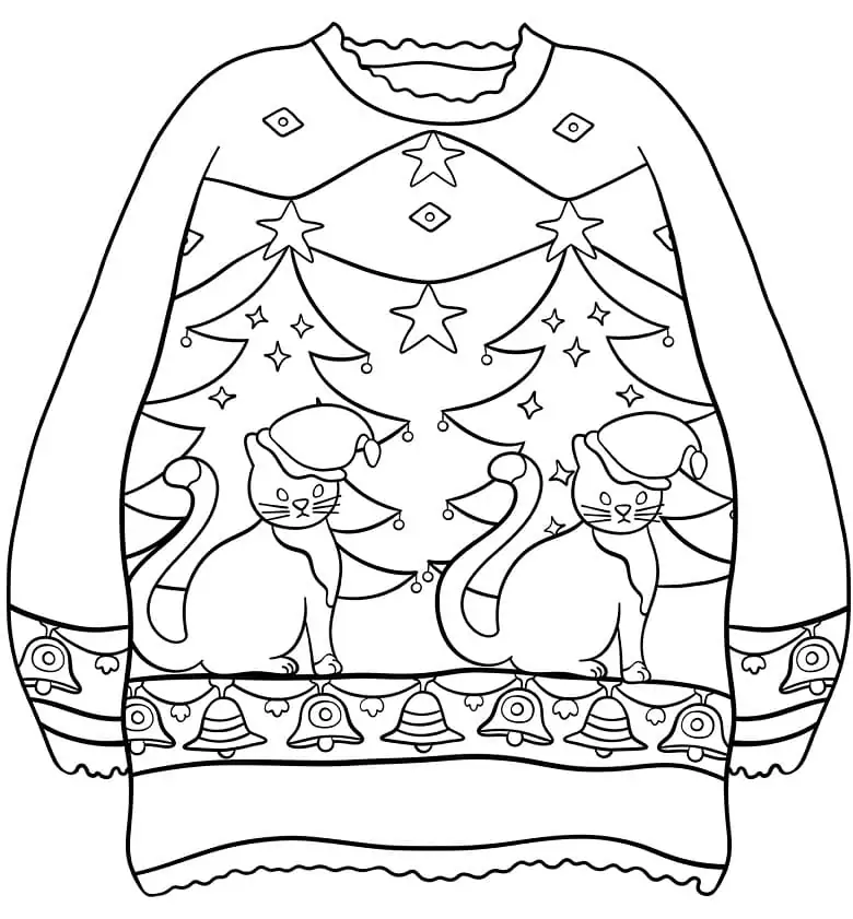Sweater with Cats and Christmas Tree