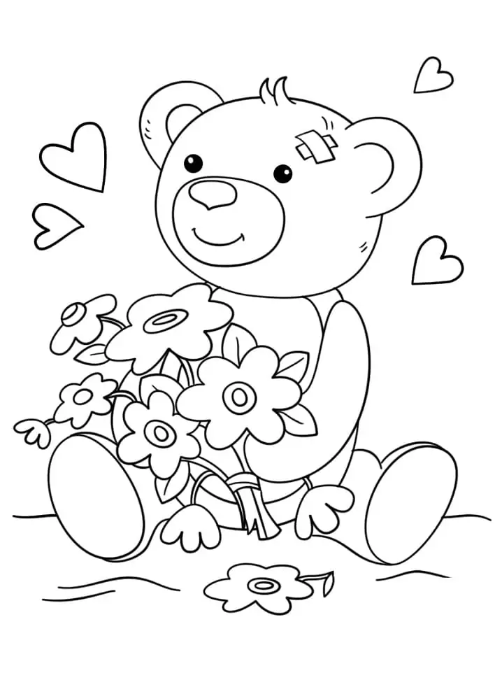 Teddybär und Blumen