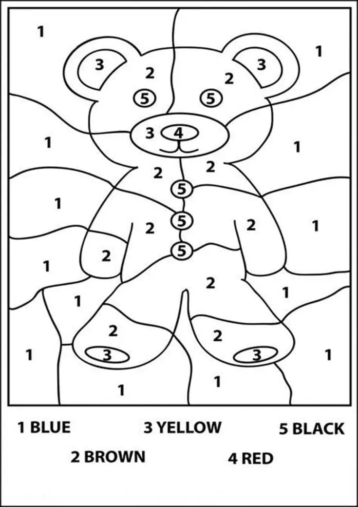 Teddy Bear for Kindergarten Color by Number