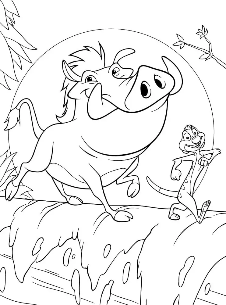 Timon and Pumbaa Are Screaming Coloring Page - Free Printable Coloring ...