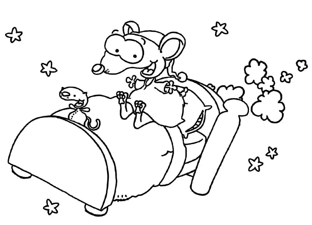 Toopy and Binoo on Bed coloring page