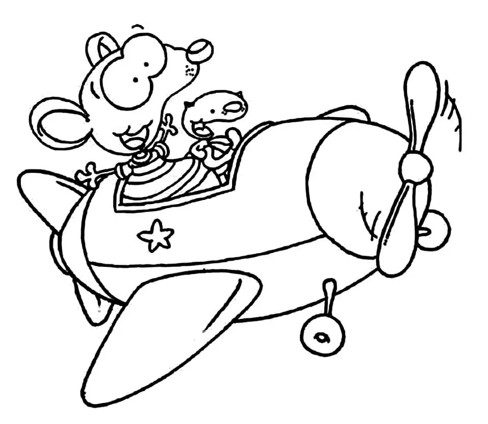 Toopy and Binoo on Plane coloring page