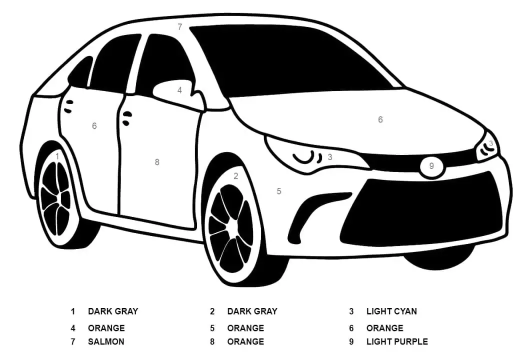 Toyota Car Color by Number Coloring Page - Free Printable Coloring ...