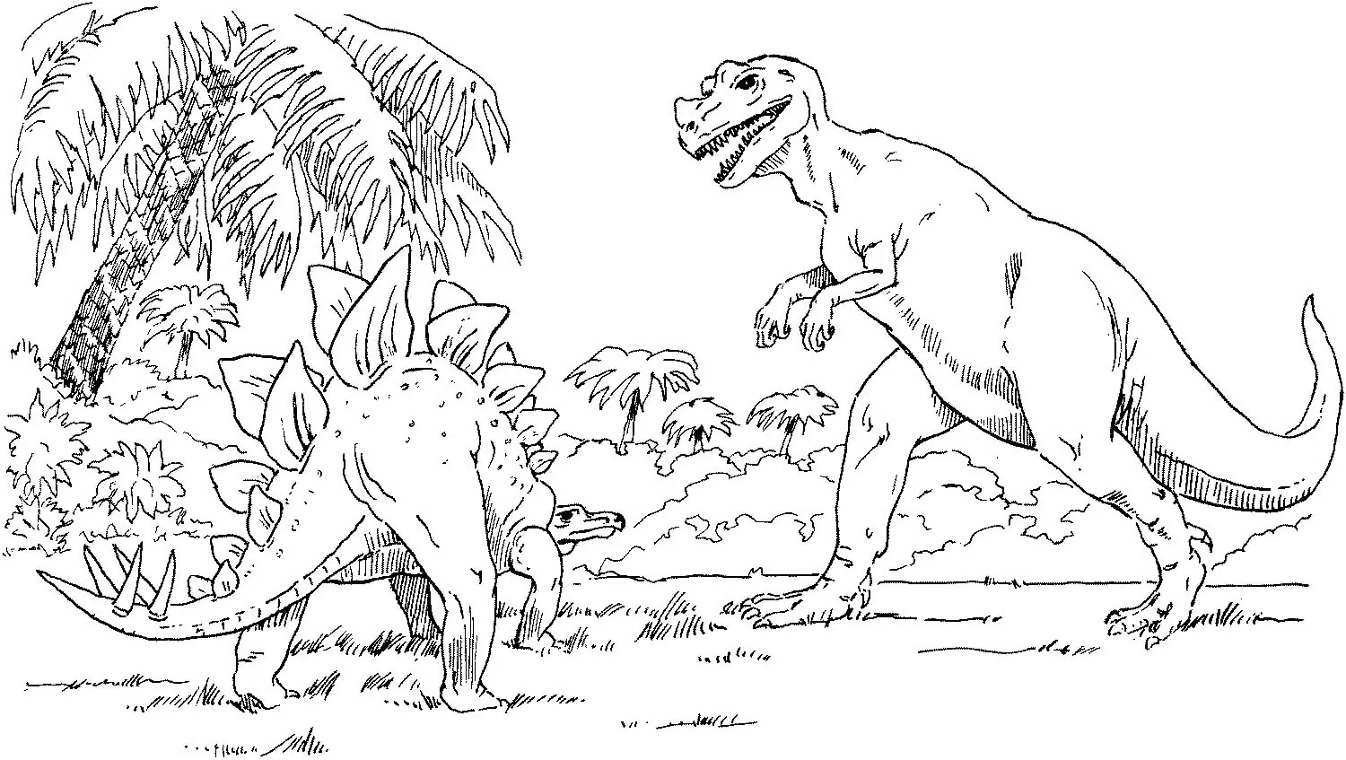 Tyrannosaurus and stegosaurus