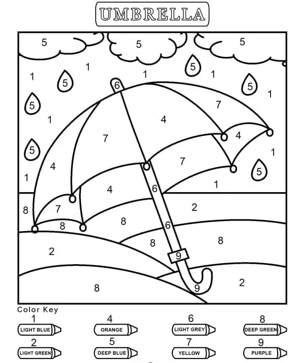 Umbrella for Kindergarten Color by Number