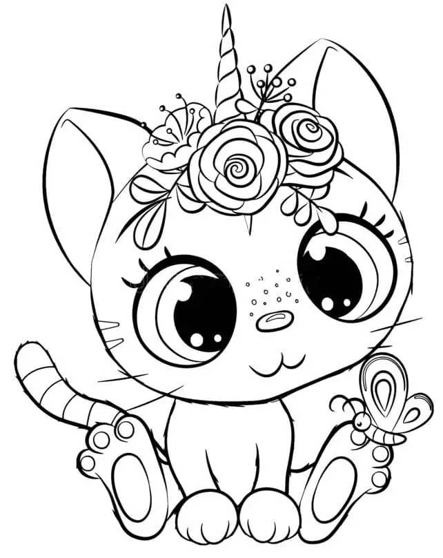 Unicorn Cat and Butterfly Coloring Page - Free Printable Coloring Pages ...