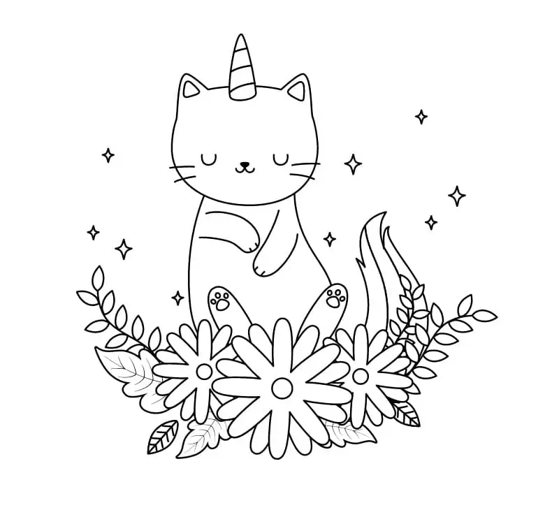 Unicorn Cat and Flowers