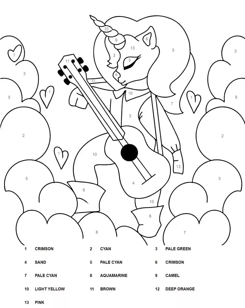 Unicorn Playing Guitar Color By Number