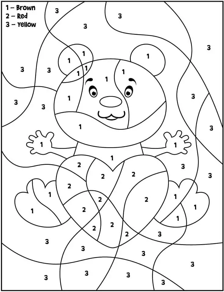 Valentine Bear Color by Number
