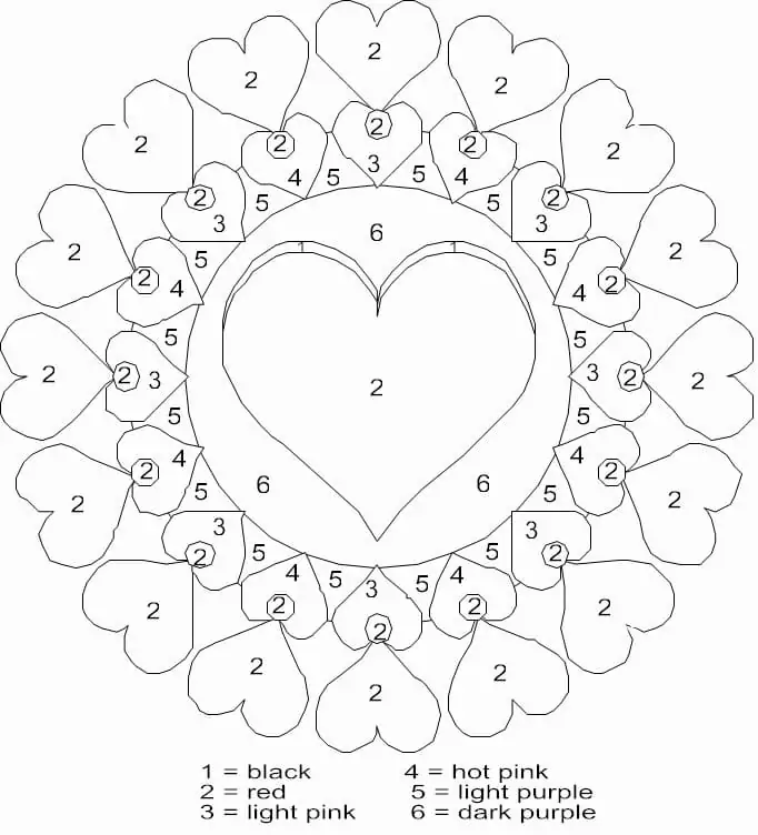 Valentine Hearts Color by Number