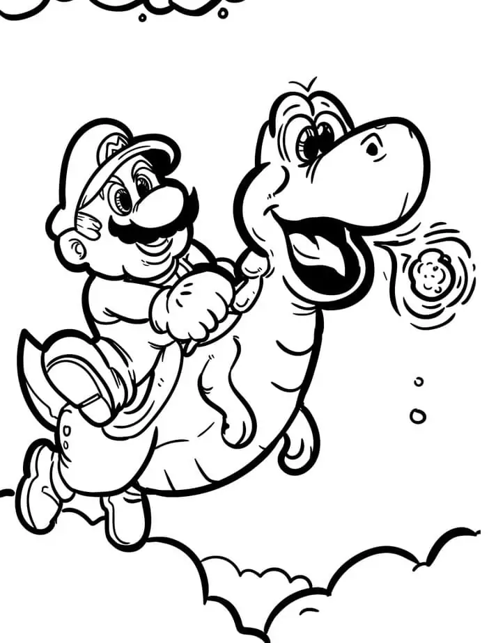 Yoshi and Super Mario Flying