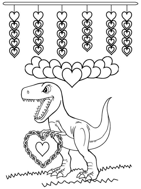 Dinosaur Valentines Coloring Page