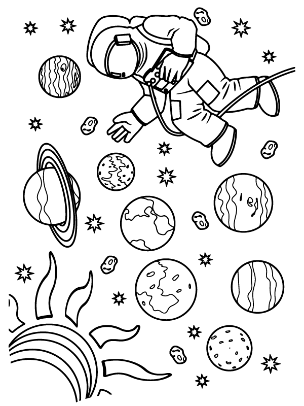 Astronaut in Space Coloring Page - Free Printable Coloring Pages for Kids