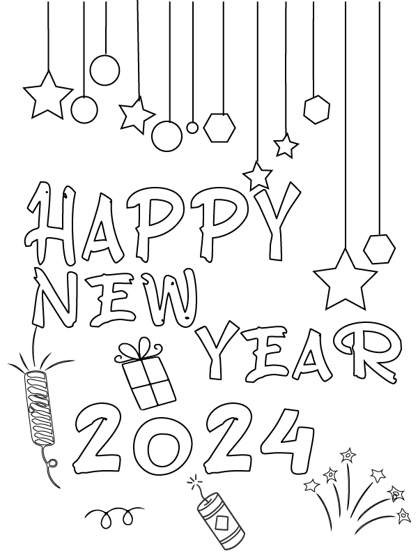 Happy New Year 2024 Coloring Page